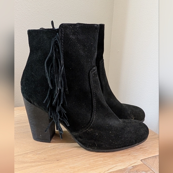 H&M Women's Black Suede Ankle Boots w/ Fringe Detail, Sz 9.5 - Picture 5 of 8